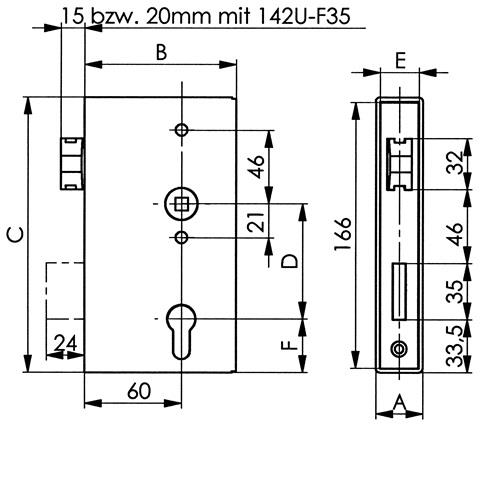 AMF Schlosskasten 140U DIN L/R Maß A30xB94xC172mm Dornm.60mm AMF