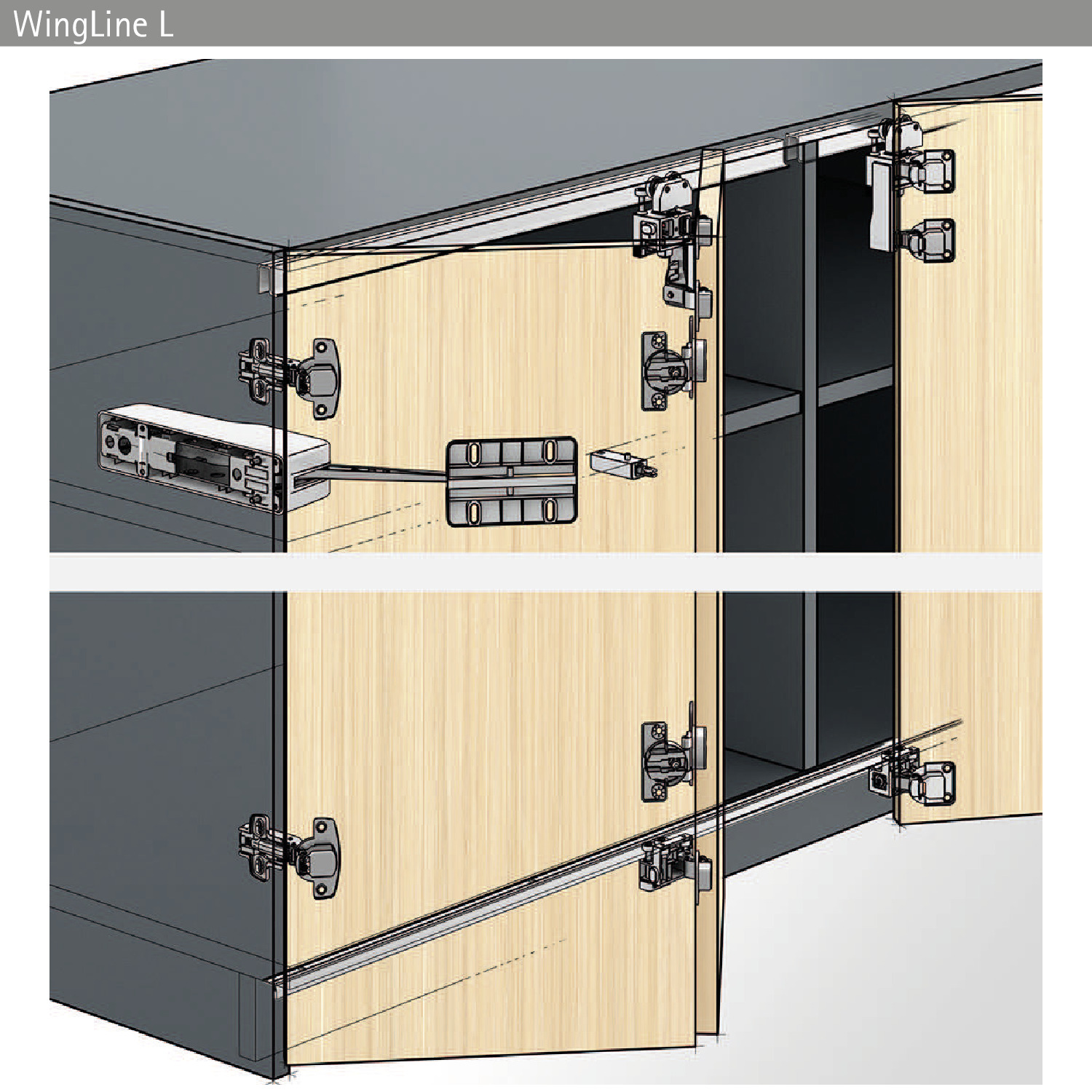 HETTICH WingLine L, Profilset mit unterer Führung, 1200, pulverbeschichtet weiß, 9279168