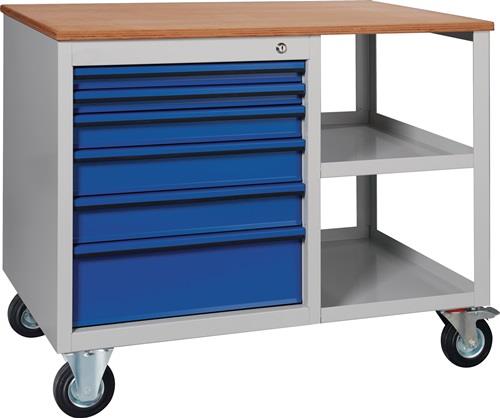 KLW Werkbank PW 700 B1000xT620xH805mm Buche Multiplex lichtgrau/blau 6 Schubl.