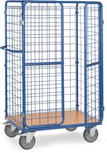 FETRA Paketwagen Drahtgitterverkleidung L1000xB700mm brillantblau m.Flügeltüren u.Dach