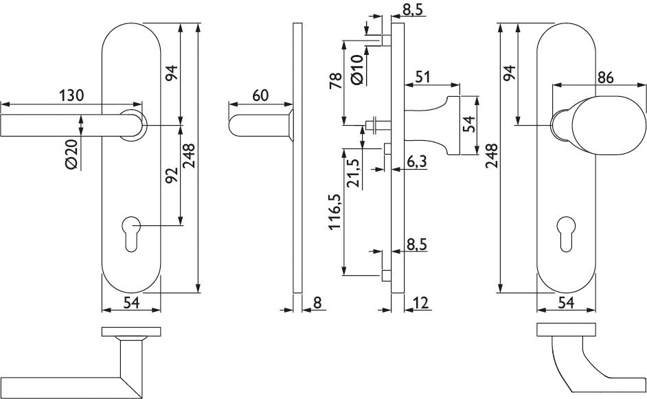 HERMAT Schutz-Wechselgarnitur mit Langschild BASIC 02 1802/2091.SH/3128, Edelstahl