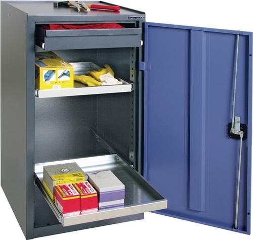 PROMAT Werkzeug-/Beistellschrank H1000xB500xT500mm 1 Schubl.,2 BD grau/blau NCS PROMAT