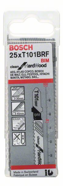 BOSCH Stichsägeblatt T 101 BRF Clean for Hard Wood, 25er-Pack