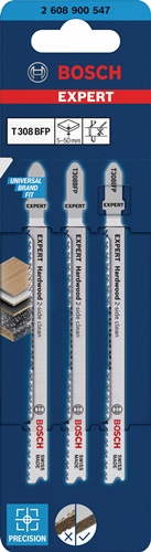 BOSCH Stichsägeblatt Hardwood 2-side T 308 BFP Gesamt-L.117mm Zahnt.2,2mm 3 St./Karte