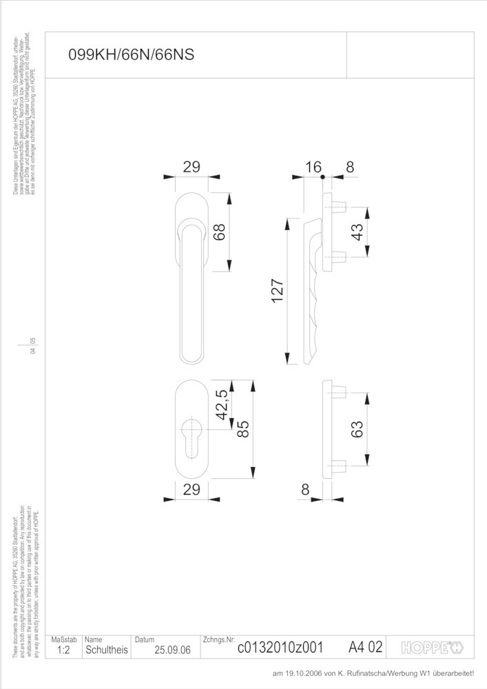 HOPPE® Fenstertürgriffgarnitur Luxembourg 099KH/66N/66NS, Aluminium