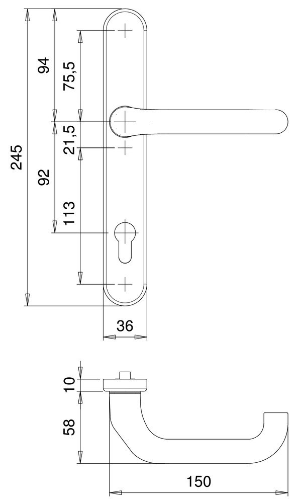 EDI FH Drückergarnitur mit Langschild Kronos 1301/0036, Aluminium