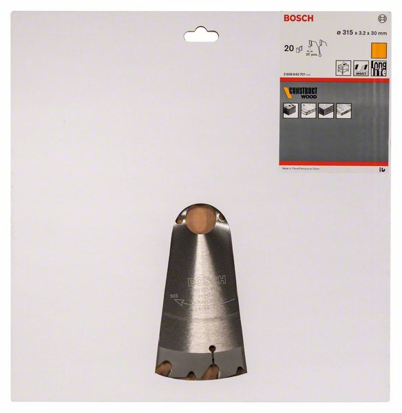 BOSCH Kreissägeblatt Construct Wood, 315 x 30 x 3,2 mm, 20, SB2