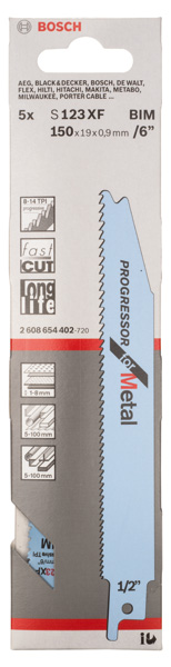 BOSCH Säbelsägeblatt S 123 XF Progressor for Metal, 5er-Pack