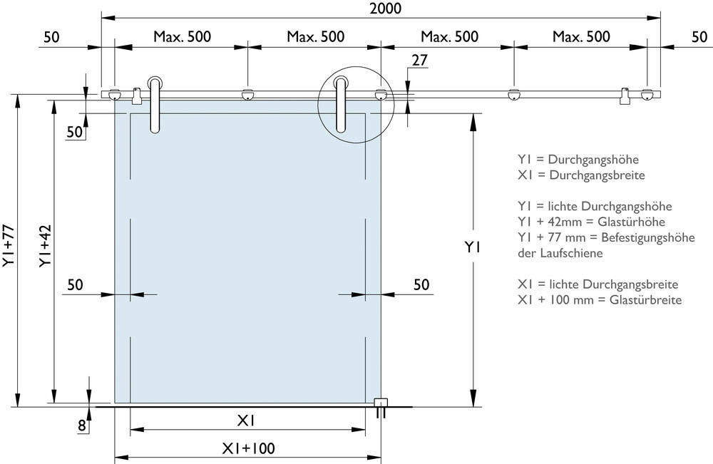 HERMAT Schiebetürbeschlag TORBOLE 9041.Wand, Edelstahl