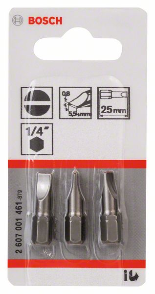 BOSCH Schrauberbit Extra-Hart S 0,8 x 5,5, 25 mm, 3er-Pack