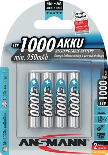 ANSMANN Akkuzelle 1,2 V 1000 mAh R03-AAA-Micro HR03 4 4St./Blister ANSMANN