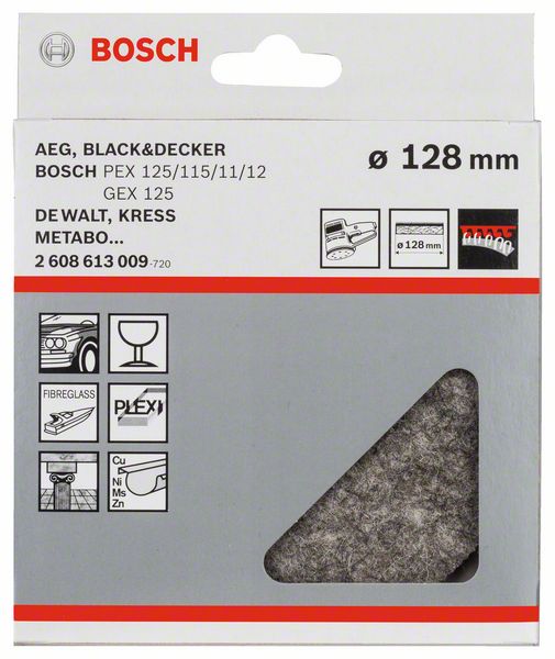 BOSCH Polierfilz für Exzenterschleifer, weich, Klett, 128 mm, 1er-Pack