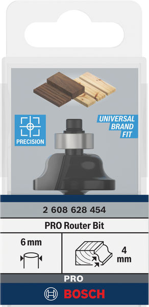 BOSCH Profilfräser 6 mm, R1 4 mm, D1 28,6 mm, B 8 mm, L 12,4 mm, G 54 mm