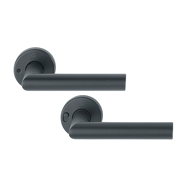 HOPPE® Amsterdam Drückergarnitur, schwarz matt, MiniLock, verriegelbare Griffrosette, ohne Schlüsselrosette, rechts