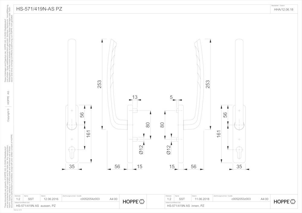 HOPPE® Handhebelgarnitur Tôkyô HS-571/419N-AS, Aluminium