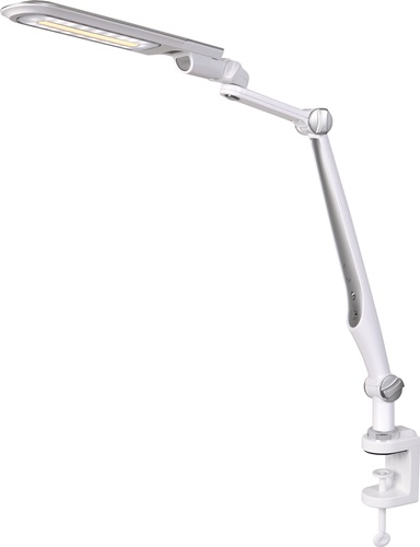 STYRO Schreibtischleuchte LED Multifl.ABS,Eisen,PS weiß/silber H600mm Standfuß+Klemme