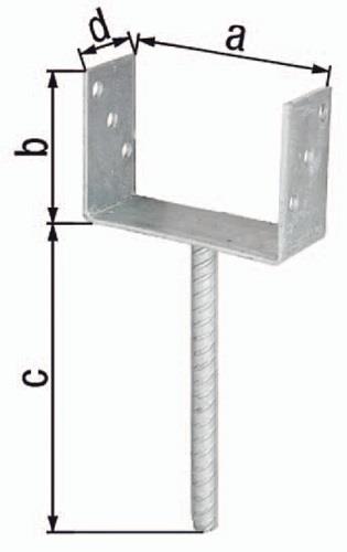 GAH U-Pfostenträger ETA-10/0210 71x100x200x60mm TZN m.Betonanker a.Riffelstahl GAH