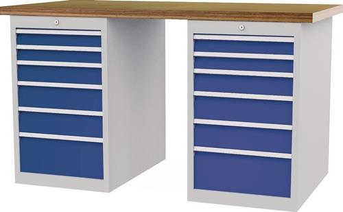Nordwest Werkbank B1500xT750xH859mm Buche-Multiplex lichtgrau/signalblau 12Schubl.