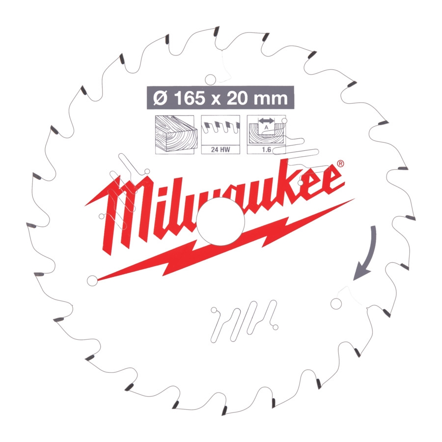 MILWAUKEE 165/20 mm Z24 Wechselzahn Kreissägeblatt Holz für Akku-Handkreissägen
