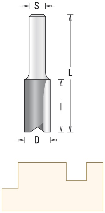 GUHDO 104/8 HW-Nutfräser D6 l=19 L57 S8 Z2 mit Bohrschneide