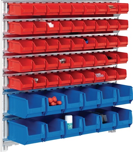 Sichtlagerkastenset H1000xB1010xT255mm STA verz.m.Kästen 45xMK5 rot,12xMK4 blau