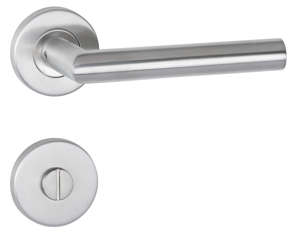 HERMAT Drückergarnitur mit Rosetten BASIC 02 1802/2073.M, Klasse 4, Edelstahl