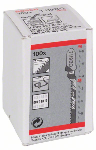 BOSCH Stichsägeblatt T 119 BO Basic for Wood, 100er-Pack