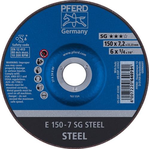 PFERD Schruppscheibe SG STEEL D150xS7,2mm gekr.STA Bohr.22,23mm PFERD