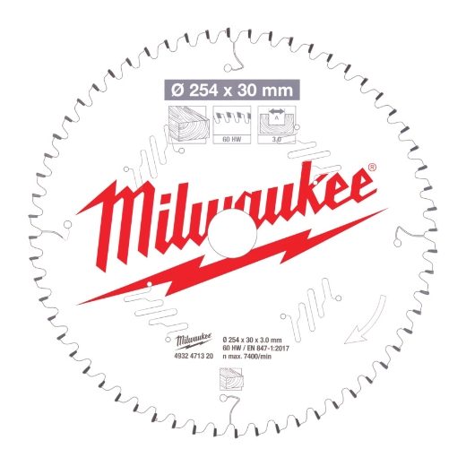 MILWAUKEE 254/30 mm Z60 Wechselzahn negativ Sägeblatt für Akku-Kapp- und Gehrungssägen