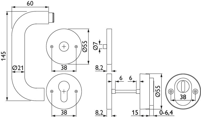 HERMAT Schutz-Drücker-Halbgarnitur mit Rosetten BASIC 01 1801/2073.M/2038, VK 10, Edelstahl