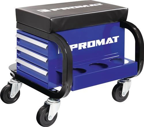 PROMAT Werkstattrollsitz m.Rl.u.Ablage Kunstlederpolster blau/schwarz PROMAT