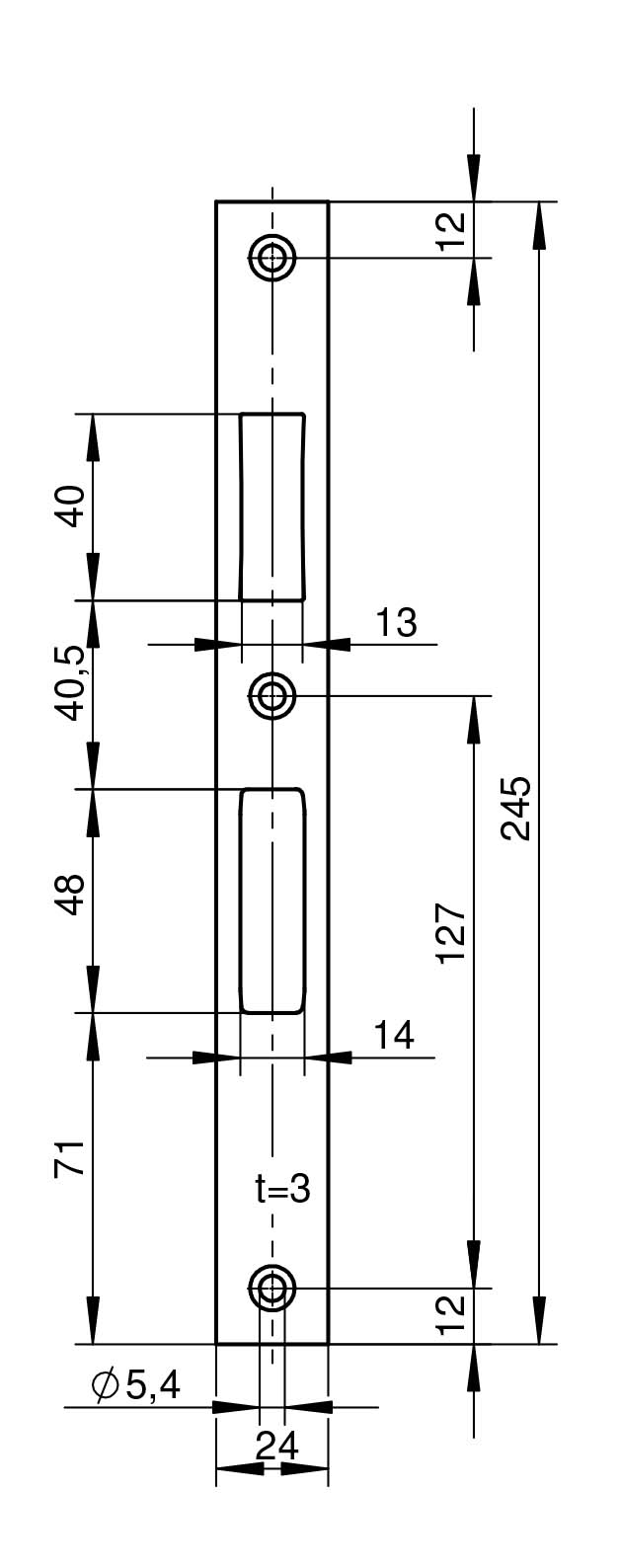 WILKA P641 Anti-Panik-Schließblech für Rohrrahmentüren 24x3x245