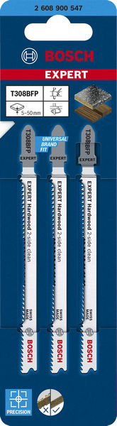 BOSCH EXPERT ‘Hardwood 2-side clean’ T 308 BFP Stichsägeblatt, 3 Stück. Für Stichsägen