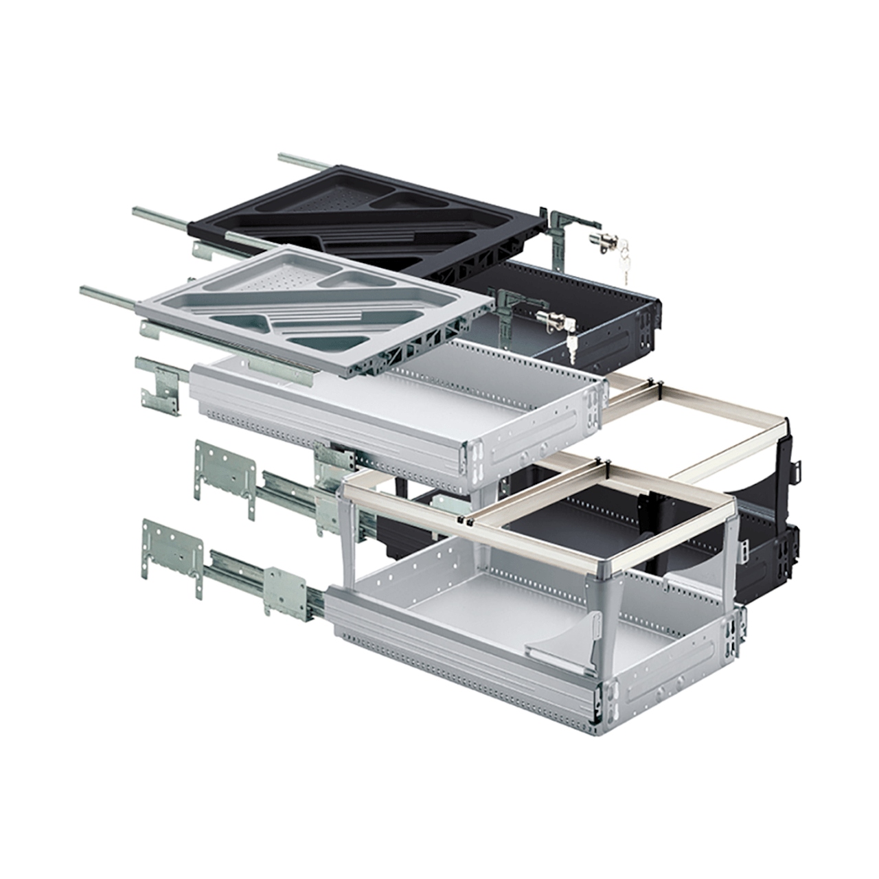 HETTICH Container-Set mit Vollauszügen, Silent System, 392 x 730, Aluminium Optik, 41065