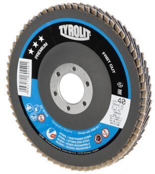 TYROLIT Fächerscheibe PREMIUM FASTCUT D.125mm K.40 gekr.Stahl,VA ZA-ZK TYROLIT Fächerscheibe PREMIUM FASTCUT D.125mm K.40 gekr.Stahl,VA ZA-ZK