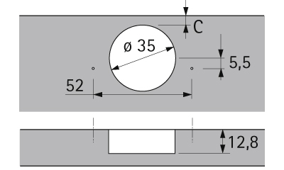 HETTICH Intermat 125°-Scharnier Spezial (Intermat 9944), halb vorliegend, TH 52 x 5,5 mm, zum Anschrauben (-), 73909