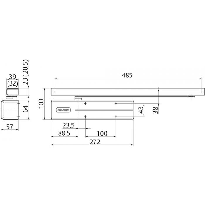 effeff Türschließer DC 700 EN 3-6 weiß mit Gleitschiene G193 und Rastfeststellung DCA152