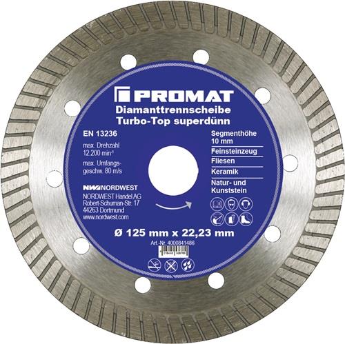 PROMAT Diamanttrennscheibe Turbo-Top D.125mm Bohr.22,23mm superdünn 10mm PROMAT