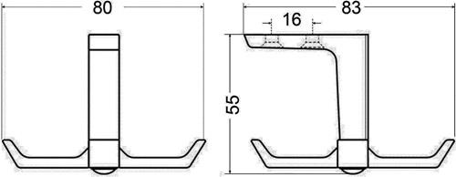 HERMETA Decken-Mantelhaken 0201 vierfach A.83mm Alu.silberf.elox.H.55mm HERMETA