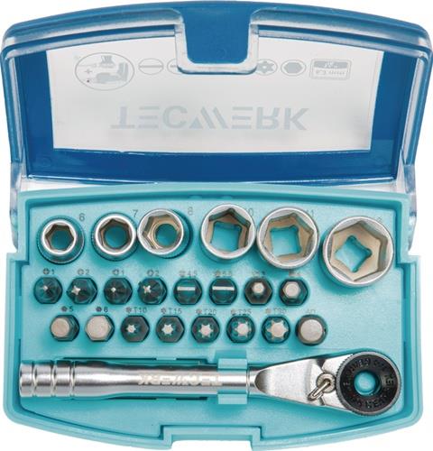 TECWERK Bit-/Steckschlüsselset 24-tlg.Schlitz/PH/PZD/T/Knarre/6 Nüsse TECWERK