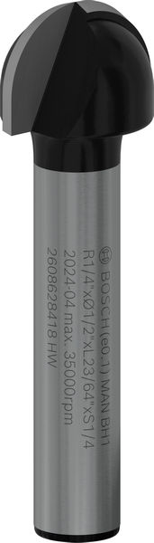 BOSCH Hohlkehlfräser 1/4", R1 6,3 mm, D 12,7 mm, L 9,2 mm, G 40 mm