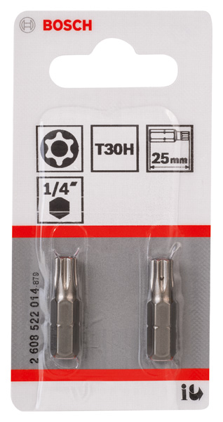 BOSCH Security-Torx-Schrauberbit Extra-Hart T30H, 25 mm, 2er-Pack