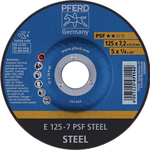PFERD Schruppscheibe PSF STEEL D125xS7,2mm gekr.STA Bohr.22,23mm PFERD