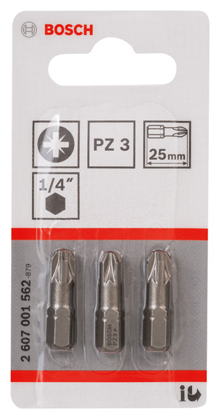 BOSCH Schrauberbit Extra-Hart PZ 3, 25 mm, 3er-Pack