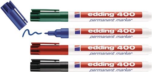 EDDING Permanentmarkerset edding 400 schwarz/rot/blau/grün Strich-B.1mm Rundspitze