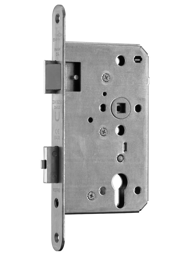 BMH FH Panik-Einsteckschloss für zweiflügelige Türe 1113 PZ, 9/72 mm, rund, Edelstahl BMH FH Panik-Einsteckschloss für zweiflügelige Türe 1113 PZ, 9/72 mm, rund, Edelstahl