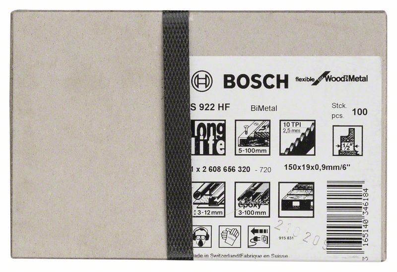 BOSCH Säbelsägeblatt S 922 HF, Flexible for Wood and Metal, 100er-Pack, 150 mm