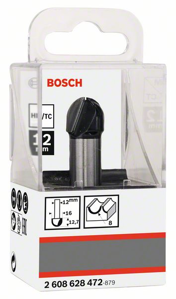 BOSCH Hohlkehlfräser, 12 mm, R1 8 mm, D 16 mm, L 12,7 mm, G 54 mm