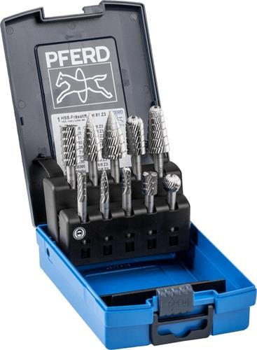 PFERD TOOLS Frässtifteset 81 Schaft-D.6mm 10-tlg.HSS 3 bruchfeste Ku.-Box PFERD