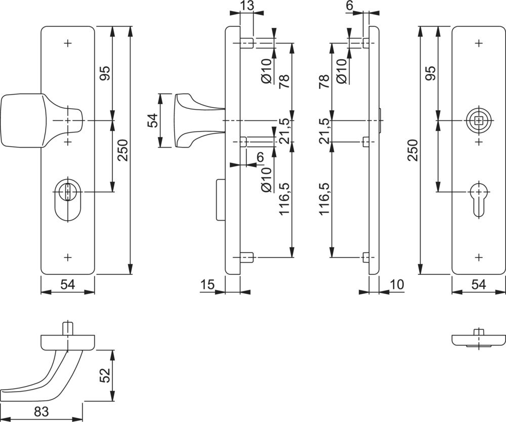 HOPPE® Schutz-Wechselgarnitur mit Langschild 61G/2222ZA/2210, ohne Lochteil, 8/72 mm, Aluminium, 11984600